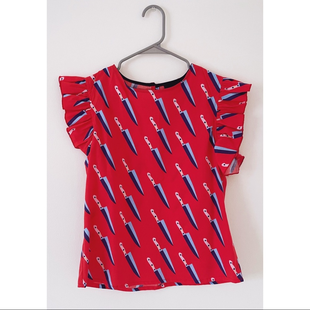 nooworks Ruffle Top - Knives pattern size small BNWOT